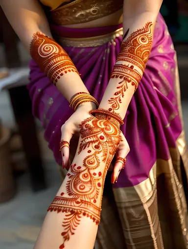 Real Nagavalli's Mehndi-Adorned Hands with Indian Instrument