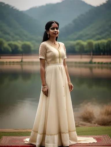 Real Nagavalli's Romantic White Gown in Serene Landscape