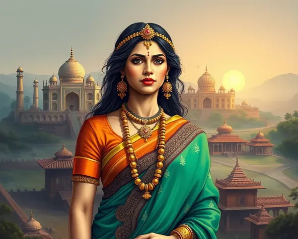 Realistic Bharat Mata with Village Background Illustration