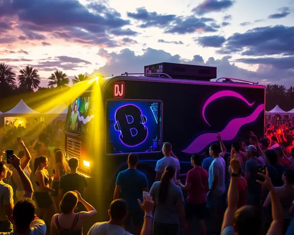 Realistic DJ Truck at Festival with Dancing Crowd