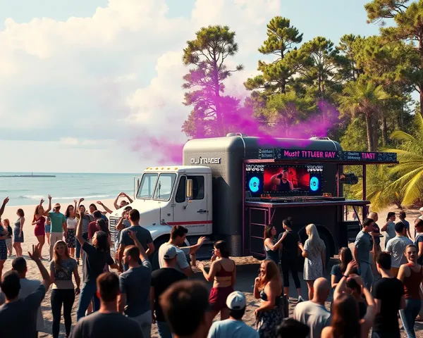 Realistic DJ Truck in Natural Setting with Dancing Crowd