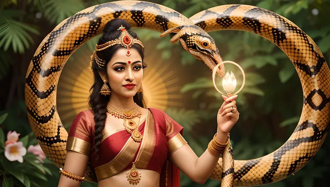 Realistic Nagavalli Goddess with Floral Halo Illumination