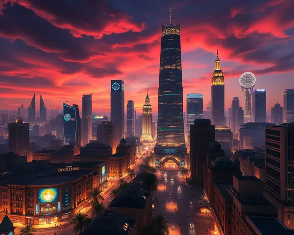 Realistic Pital Bartan Cityscape with Skyscrapers and Nightlife PNG