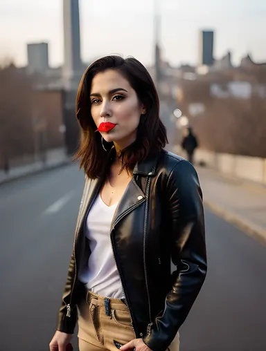 Rebellious Smoking Girl in Leather Jacket Portrait