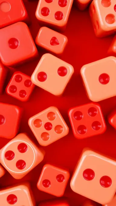 Red Dice Collage on Solid Red Background