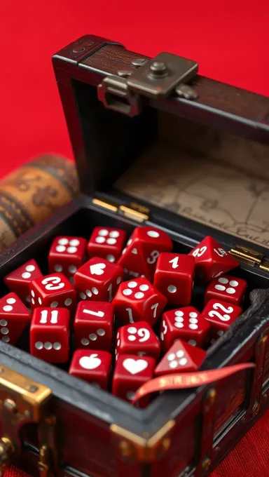 Red Dice in Treasure Chest Red Background Map