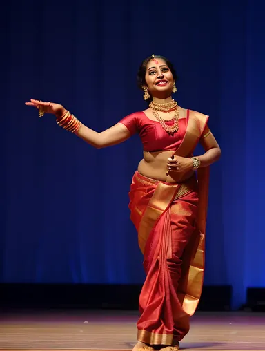 Red Sari Dancer Performs Dramatic Mohiniyattam Dance Sequence