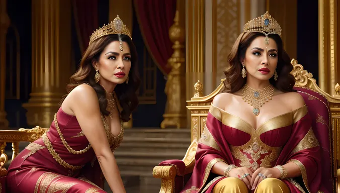 Regal Adult Aunty on Lavish Throne