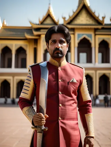 Regal Bindusara with Sword Ready to Defend Kingdom
