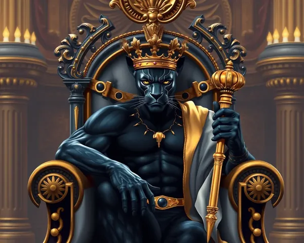 Regal Black Panther on Throne with Golden Crown and Scepter