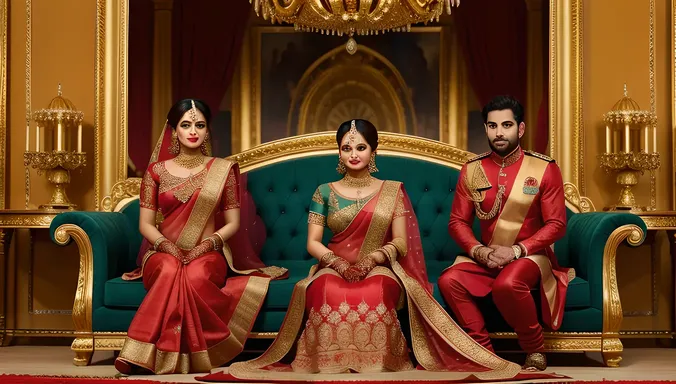 Regal Dulhan in Golden and Red Saree in High Definition PNG.