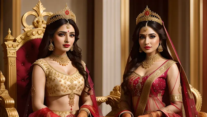 Regal Dulhan on Ornate Throne with Intricate Embroidery