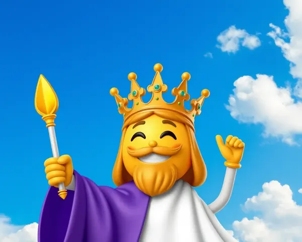 Regal Emoji Wears Golden Crown Against Bright Blue Sky