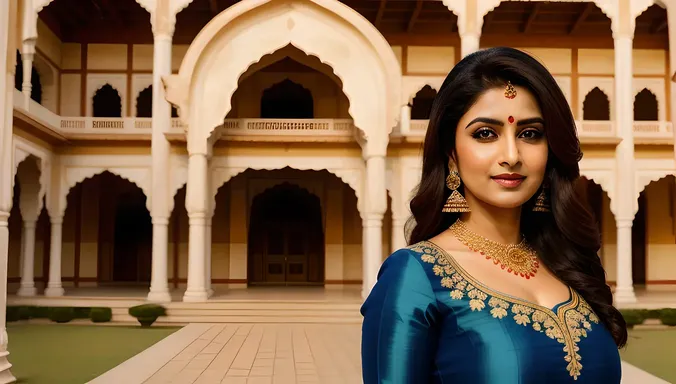 Regal Indian Bhabhi in Blue and Gold Anarkali