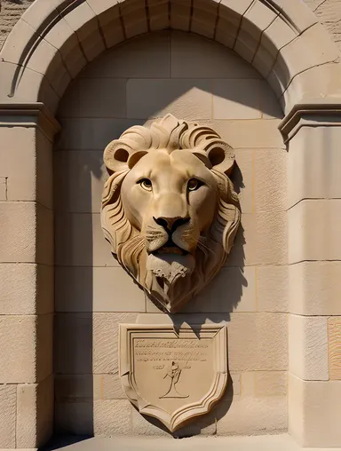 Regal Lion's Head Adorns Medieval Castle Entrance