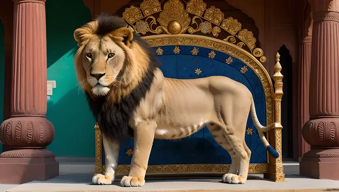 Regal Lion's Kushti Image in Vibrant Indian Patterns