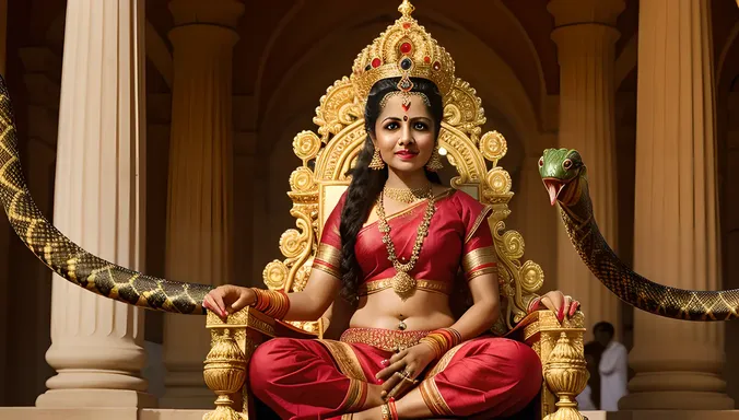Regal Nagavalli on Throne with Snake Entourage