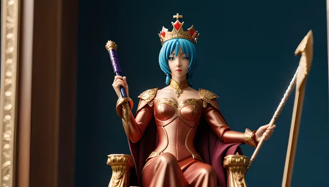 Regal Nude Anime Figure on Throne with Crown Scepter