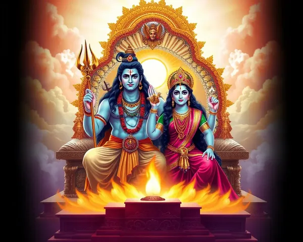 Regal Tulsi Vivah Illustration with Lord Shiva and Goddess Parvati on Throne