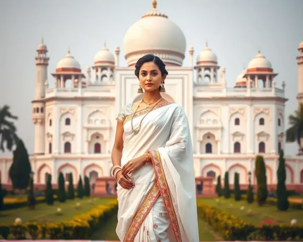 Regal White Saree Woman at Grand Palace