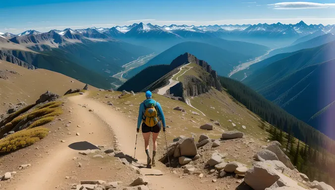 Resilient Hiker Conquers Steep Mountain Trail Unflaggingly