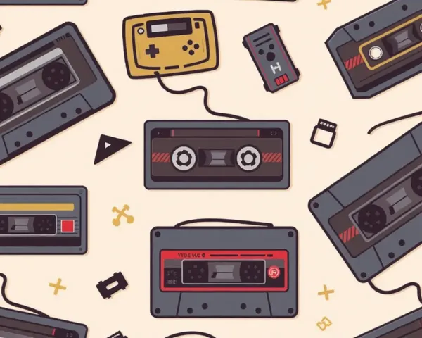 Retro Video Games and Cassette Tapes with Pixelated Design