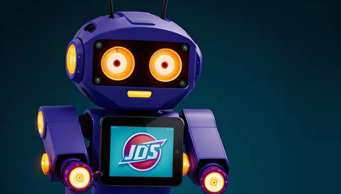 Robot Holding Tablet with JDS Logo on Screen