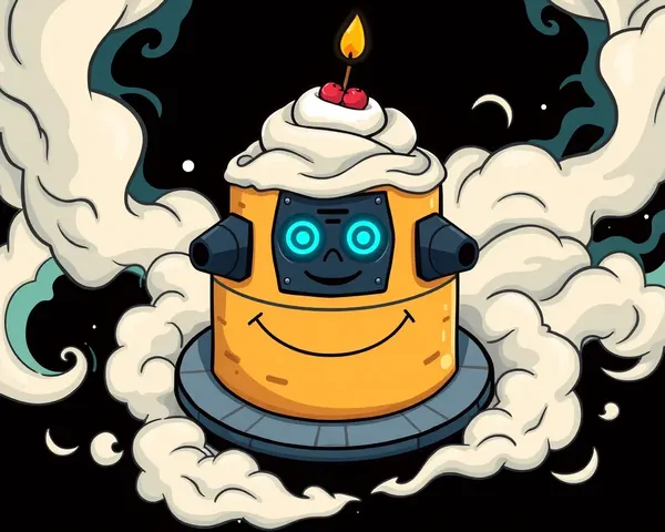 Robotic Face Cake with Glowing Blue Eyes and Mechanical Smile.