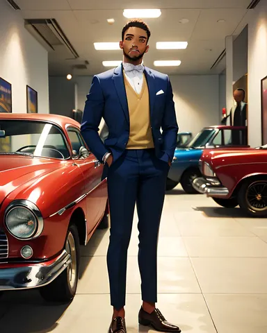 Rodney Hilton Jr. in Retro Outfit with Vintage Car