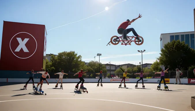 Roller Skaters Perform Tricks in Front of XX Logo