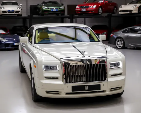 Rolls-Royce Car Surrounded by Luxury Cars in Garage