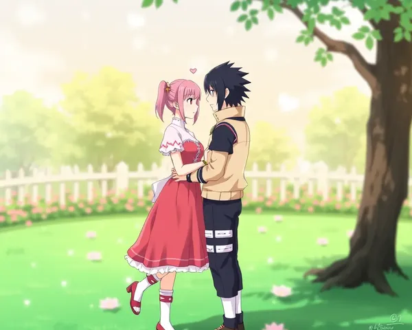 Romantic Anime Fanart Wallpaper: Couple in Beautiful Garden