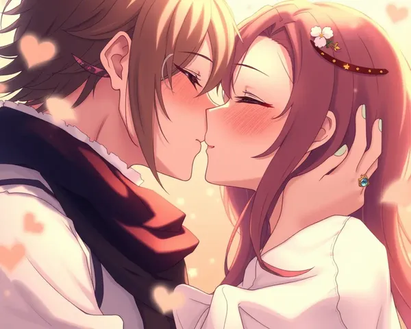 Romantic Anime Kiss with Intricate Textures and Patterns