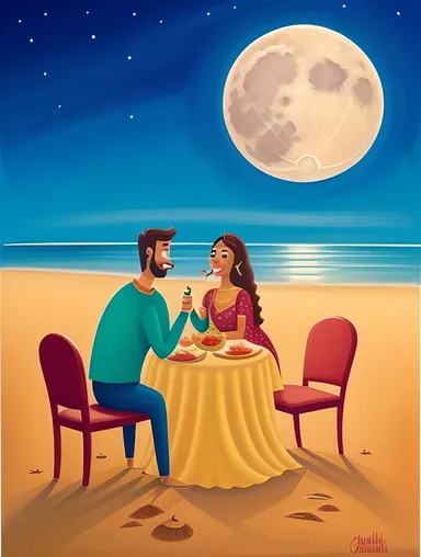 Romantic Bhabhi Pic: Moonlit Beach Dinner Date Night