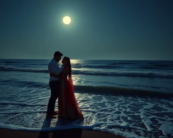 Romantic Bollywood Couple on Moonlit Beach
