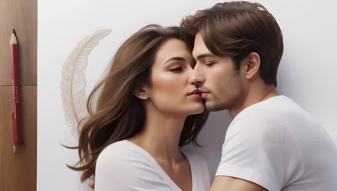 Romantic Couple Embracing with Soft Lines