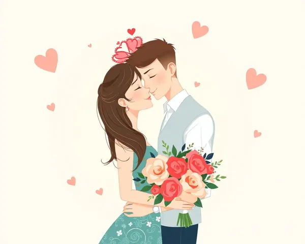 Romantic Couple with Heart-Shaped Crown and Flowers