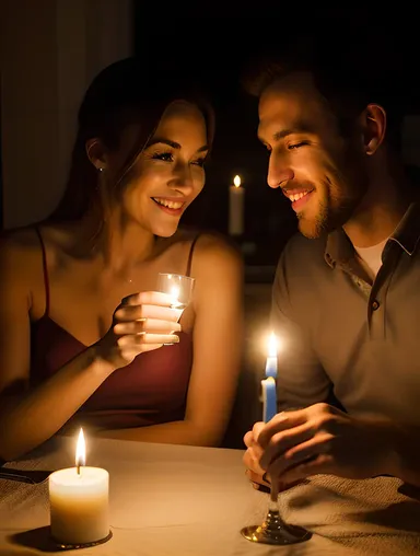 Romantic Dinner Background with Candlelit Husband and Wife