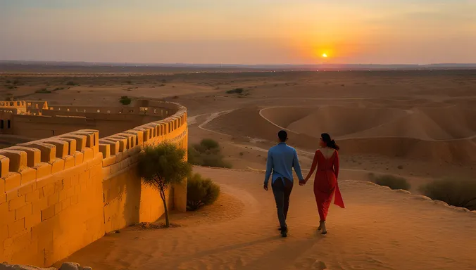 Romantic Jaisalmer Evening with Couple and Desert Sunset
