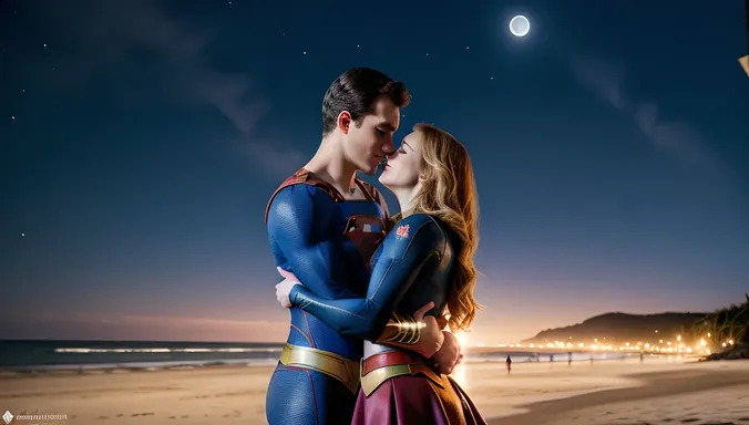 Romantic Moonlit Beach Scene of Supergirl and Mon-El