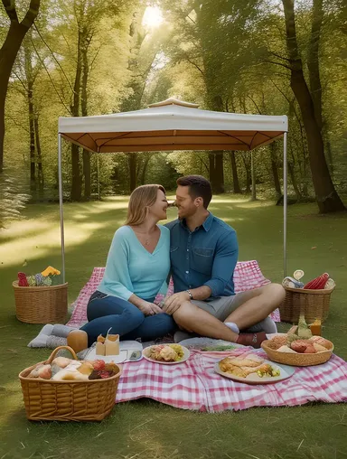 Romantic Picnic Secluded Glade Couple Moment