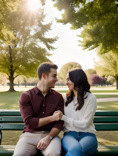 Romantic Smoking Couple on Park Bench