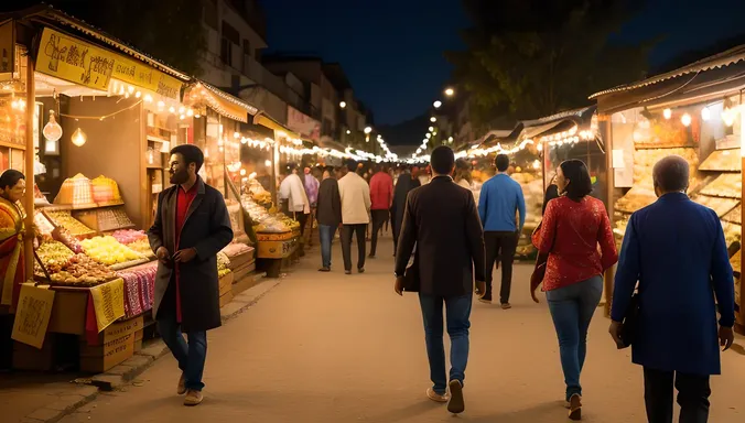 Romantic Stroll through Bustling Street Market with Baniya Couple