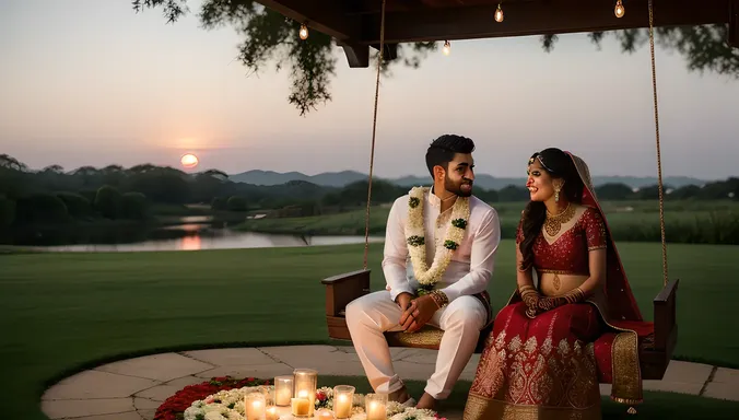 Romantic Sunset Backdrop for Dulhan's Pre-Wedding Shoot.