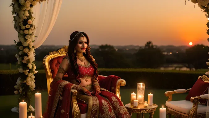 Romantic Sunset Wedding Setup with Beautiful Dulhan