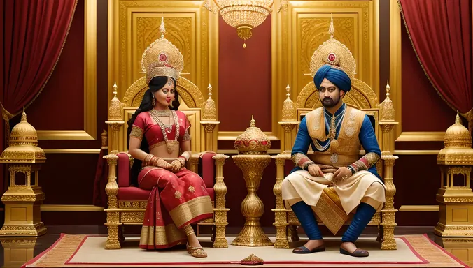 Royal Bajirao I with Queen Kashibai on Throne