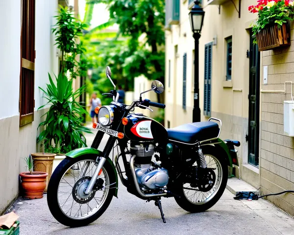 Royal Enfield Bike in Quiet Alleyway with Vintage Touch