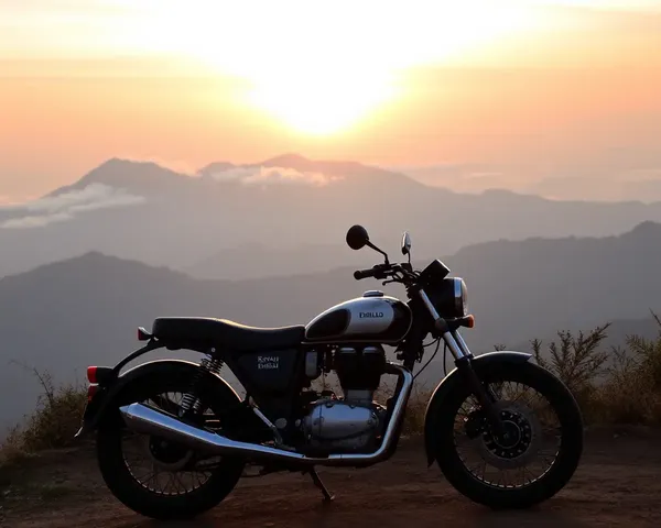 Royal Enfield Motorcycle in Majestic Mountain Sunrise Scene