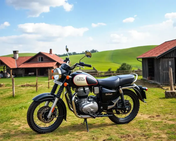Royal Enfield Motorcycle in Rustic Farmhouse Setting
