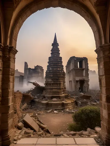 Ruined Cityscape with Victorious Angry Bhadrakali at Center